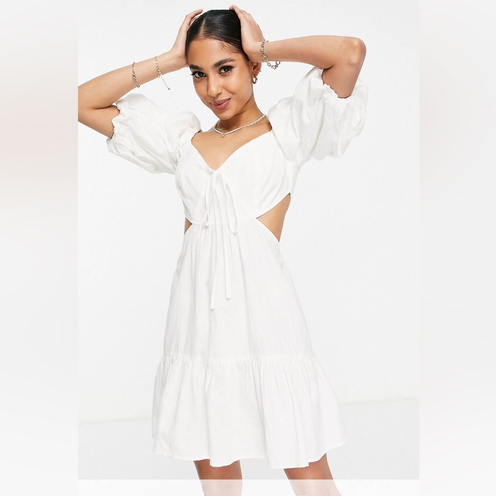 NWOT ASOS Miss Selfridge Petite Cut Out Cotton Flax Mini Dress in Ivory